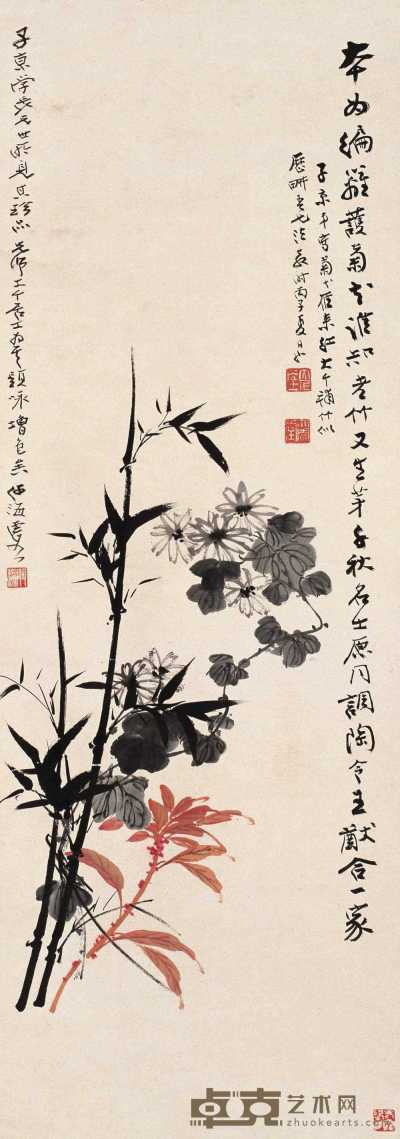 张大千等 丙子（1936年）作 花卉图 轴 110×39cm